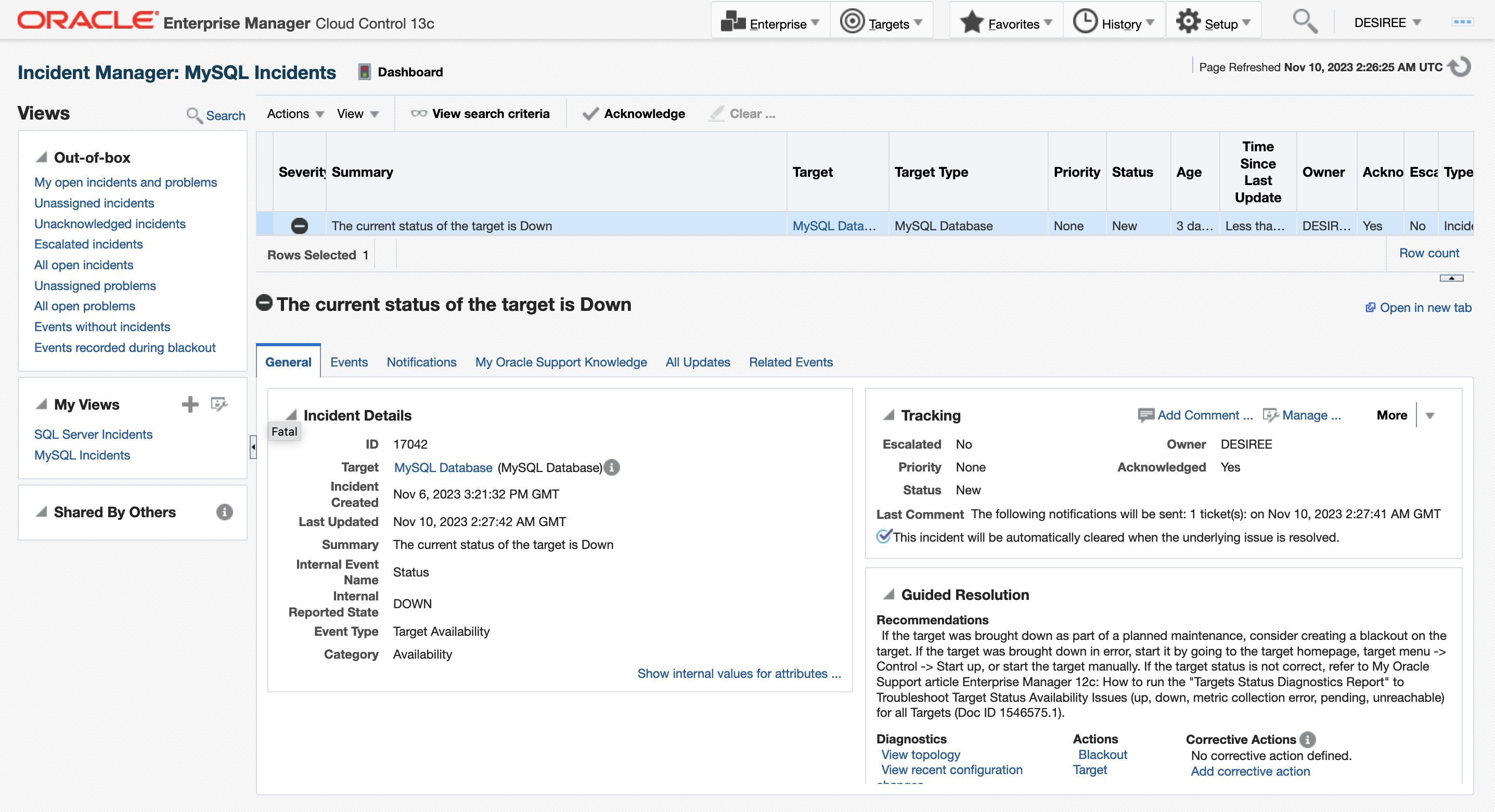 Figure 3: Use Incident Manager to manage incidents such as database down incidents