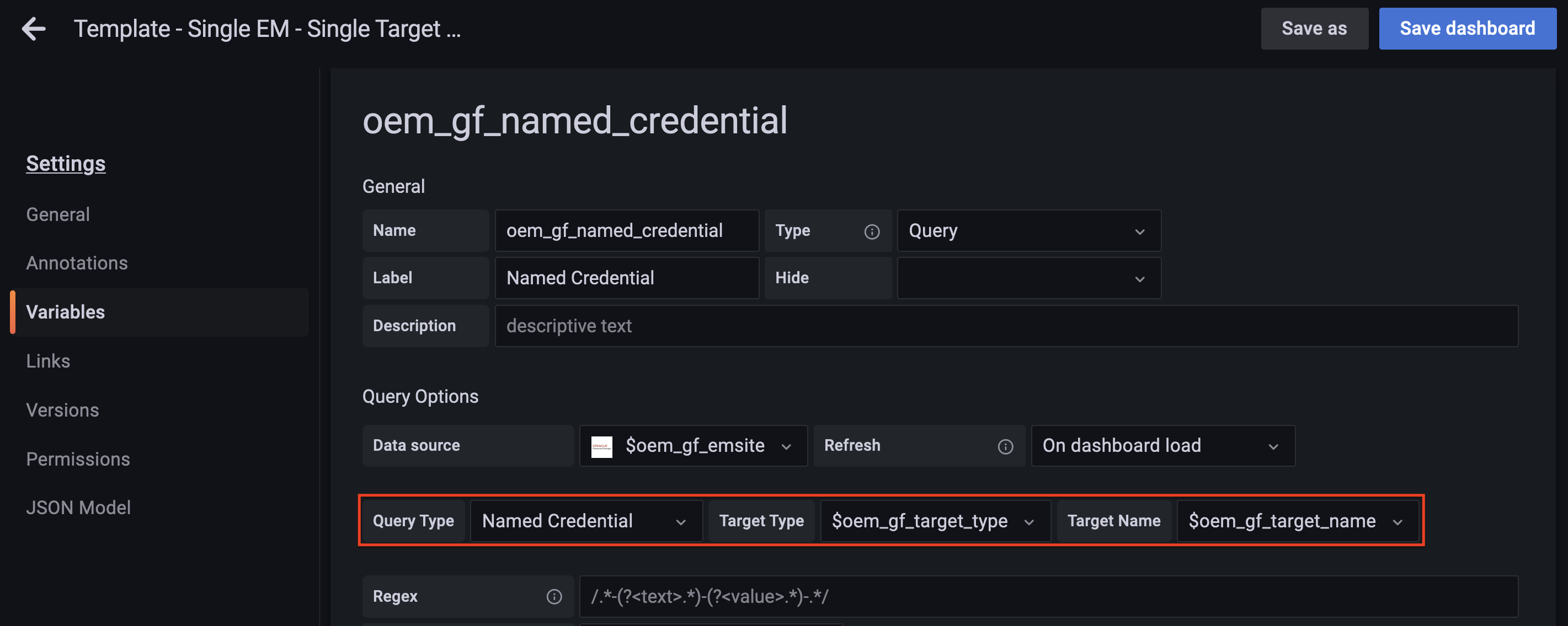 An image of the named credential query variable definition in 4.0.0