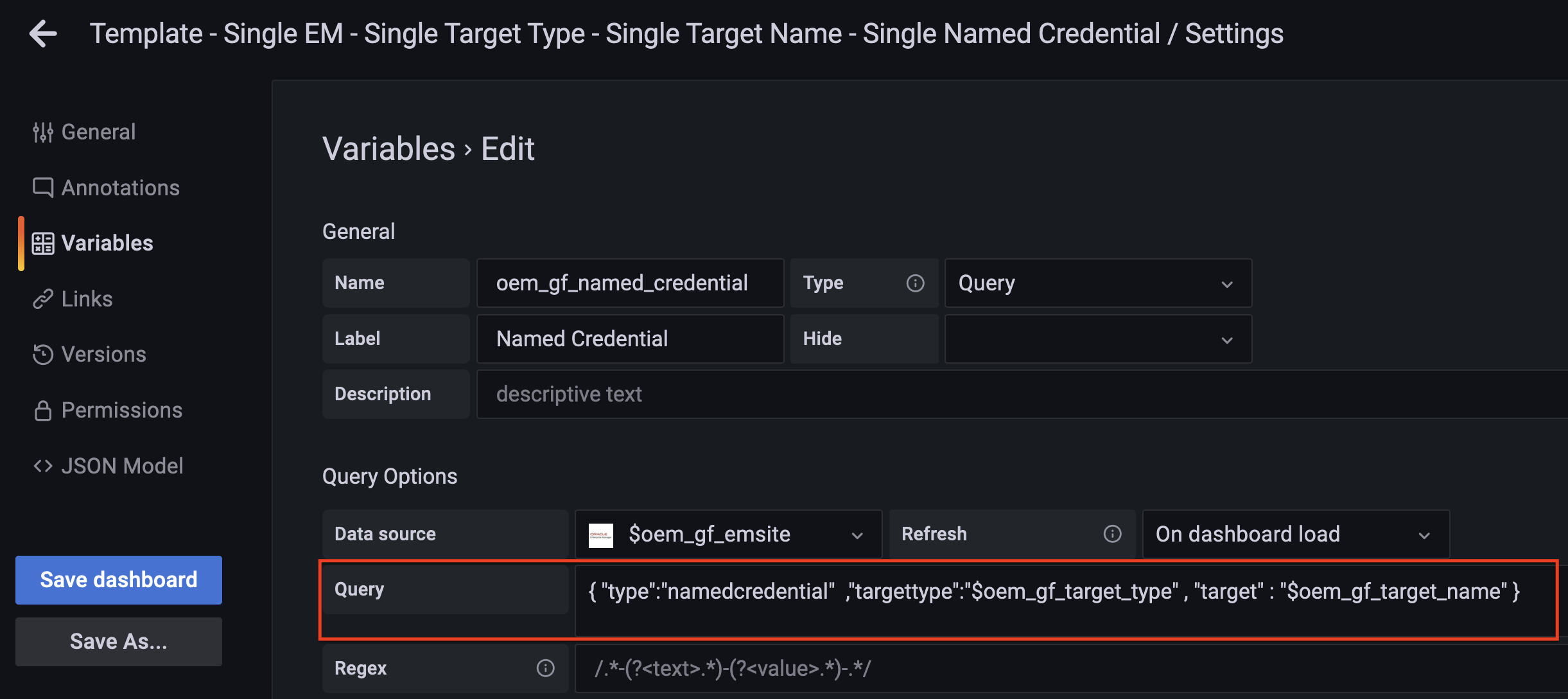An image of the named credential query variable definition in 3.0.0