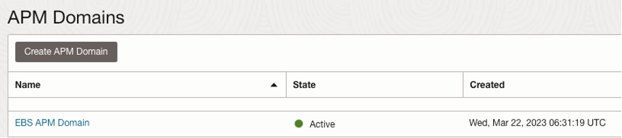 Figure 4: Verify active state on APM Domains page
