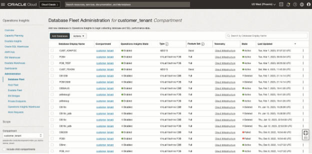 Figure 2. Oracle Operations Insights’ Administration workflow for enabled Autonomous Database.