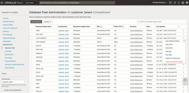 Figure 5. Oracle Operations Insights’ Administration workflow for enabling Full Feature set for Autonomous Database.