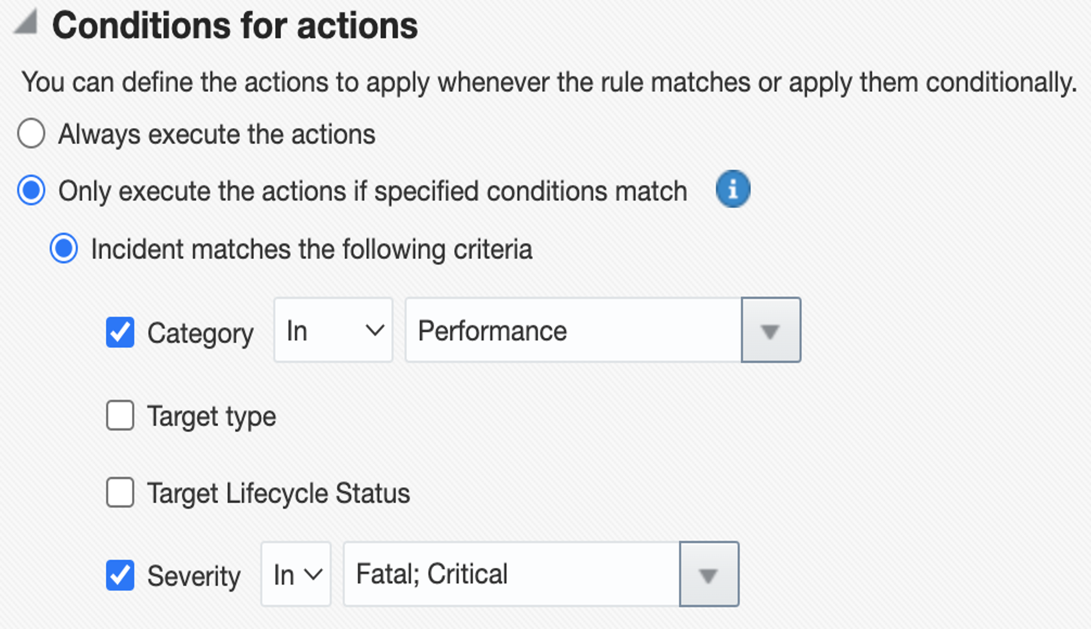 conditions for actions