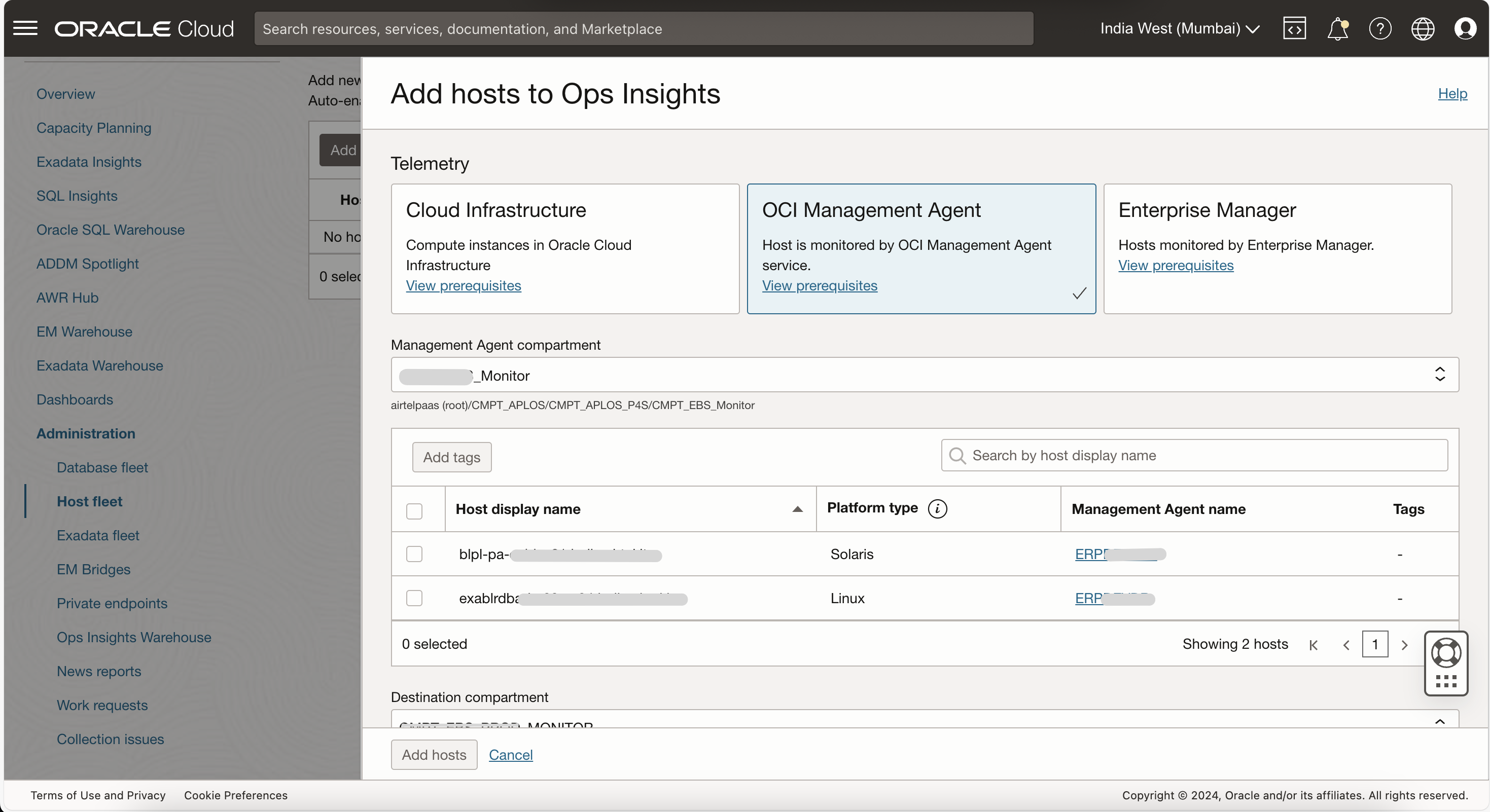 Add Host for ExaC@C Ops Insights Host