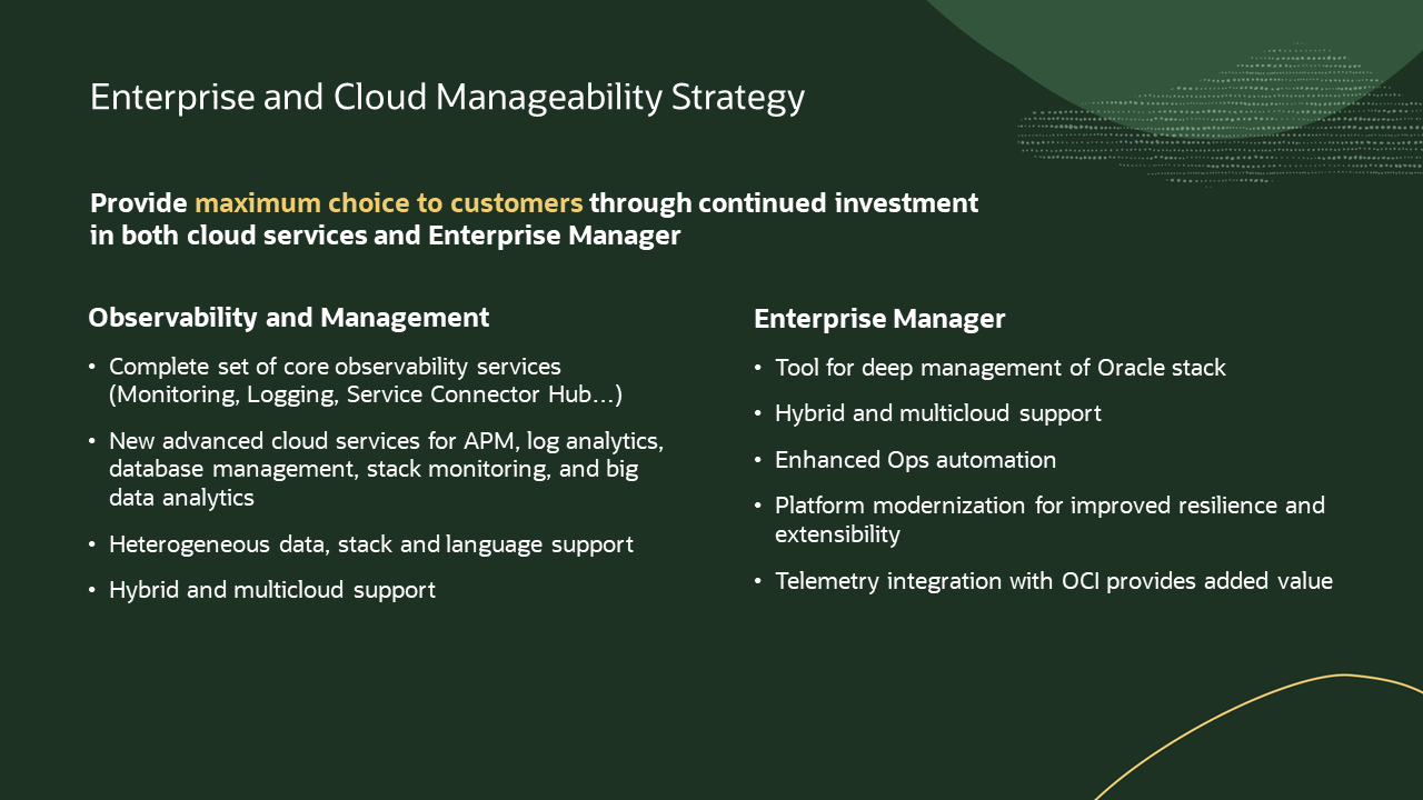 Oracle enterprise and cloud manageability strategy