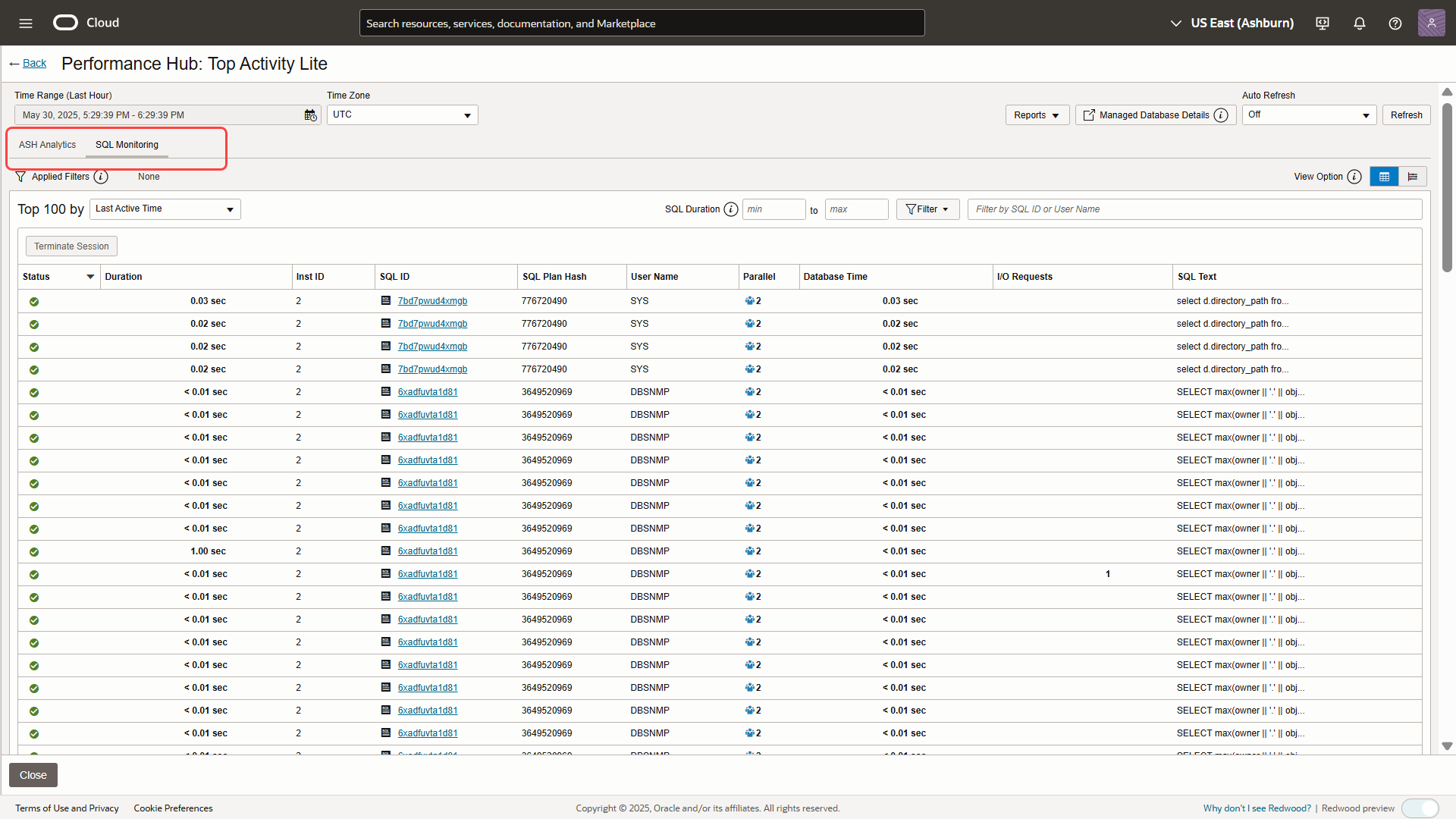 SQL monitoring on Top Activity Lite page