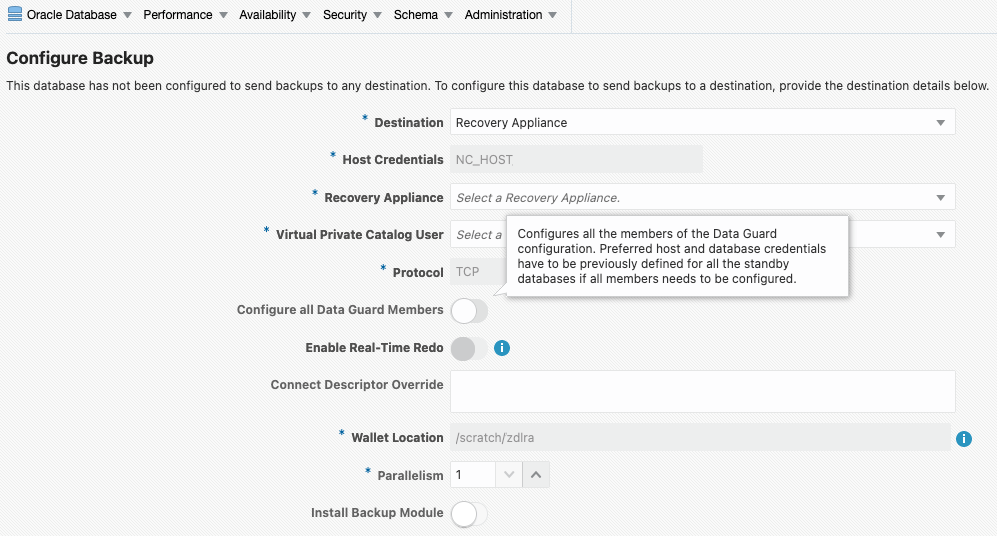 Configure database backup to ZDLRA
