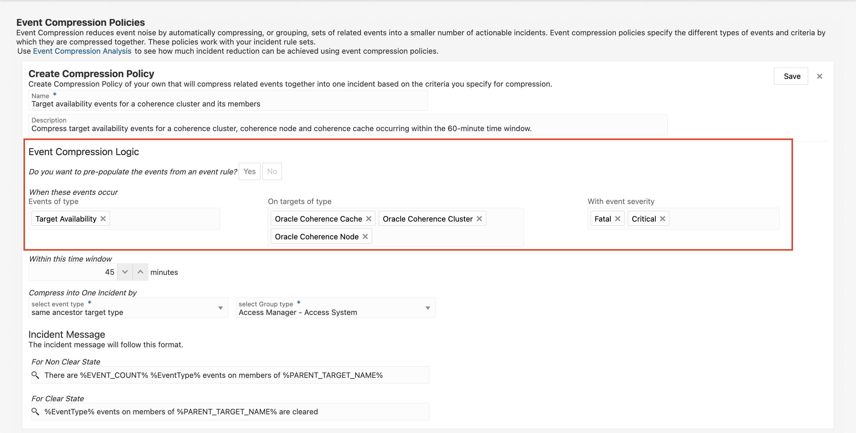 Figure 3: Create Compression Policy – Selecting events to compress