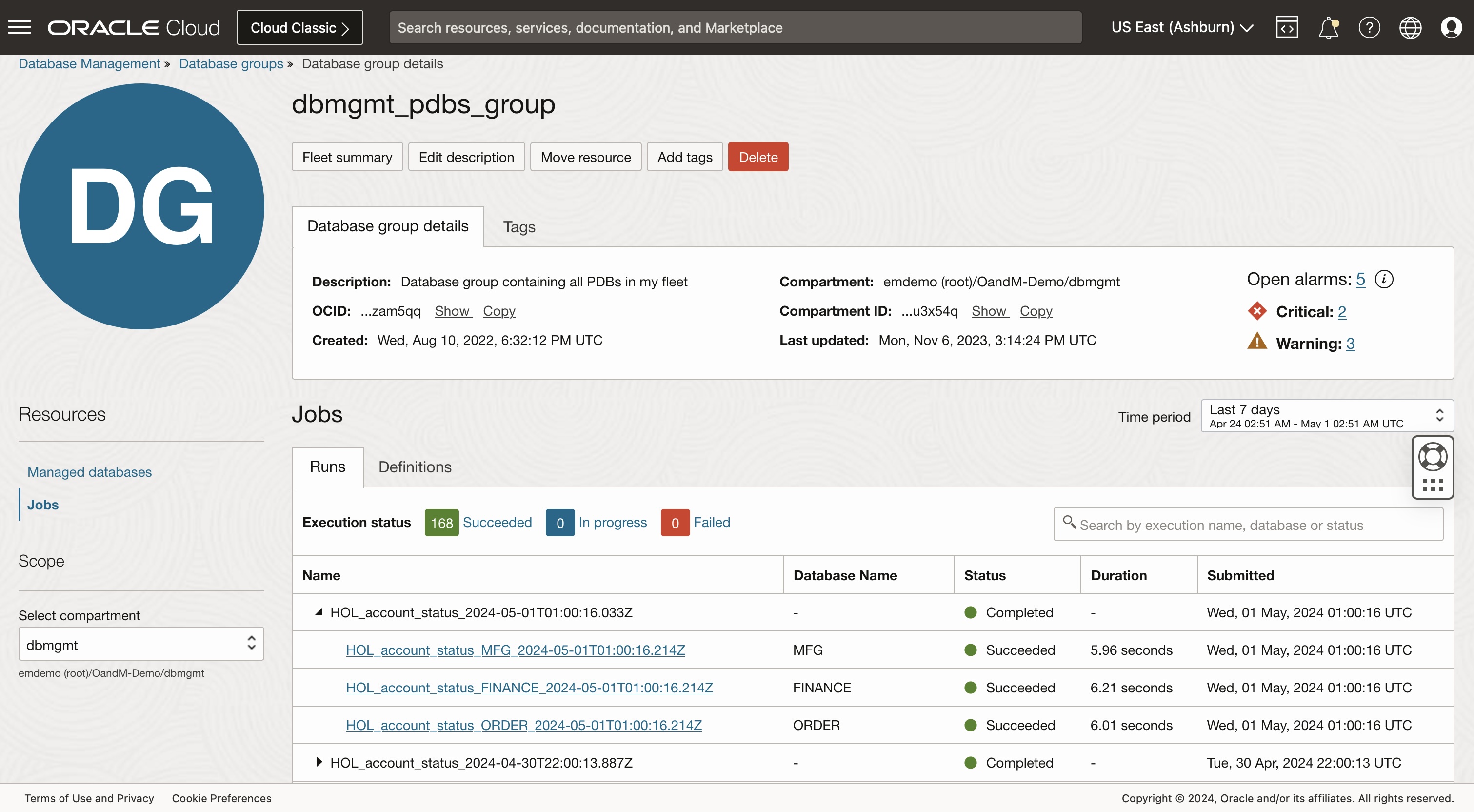 Figure 3:  Utilize database groups to perform administration tasks or analysis at scale