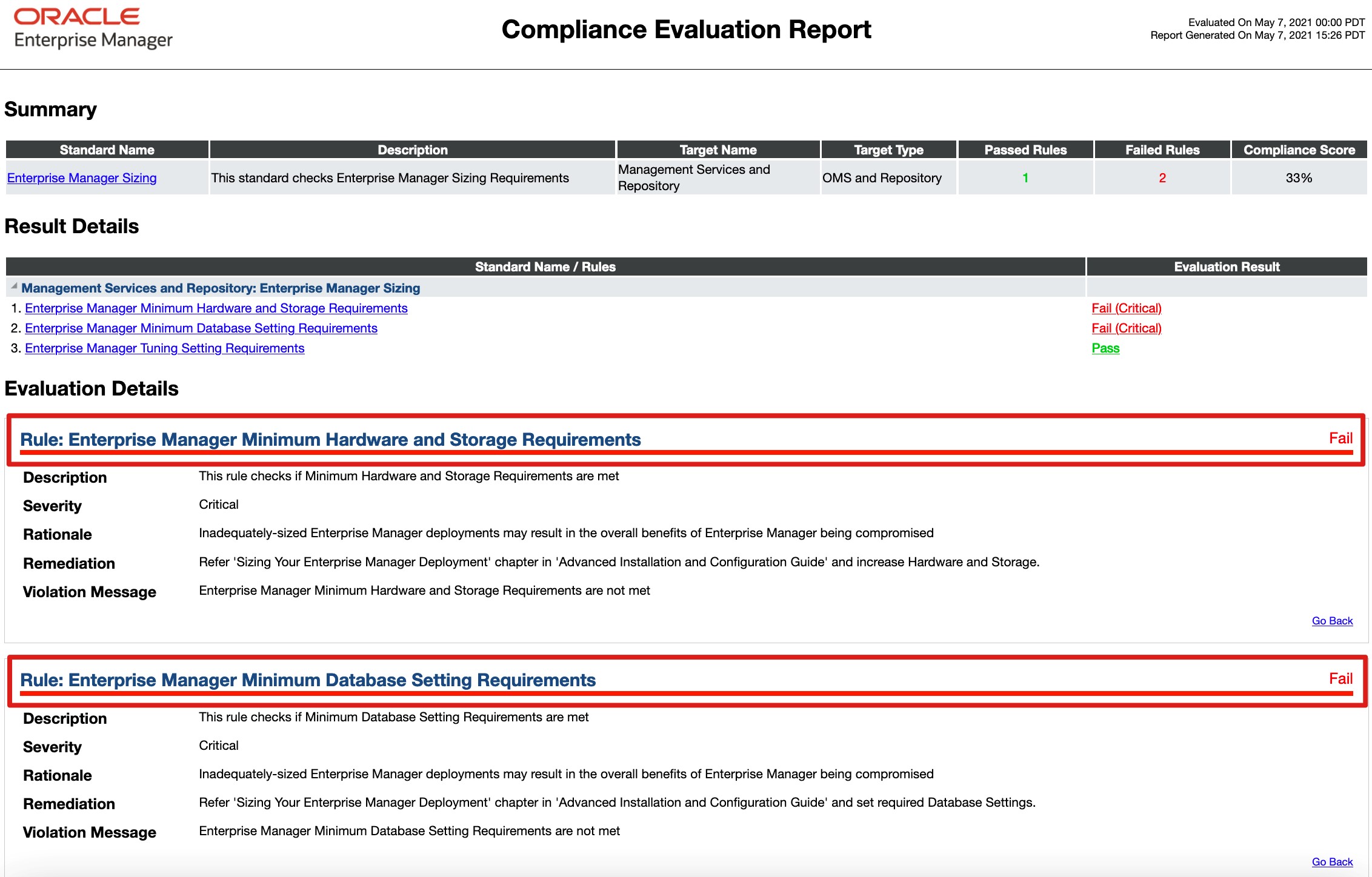 Evaluation report