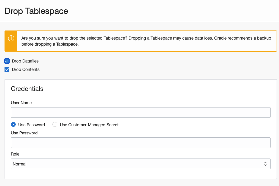 Drop Tablespace