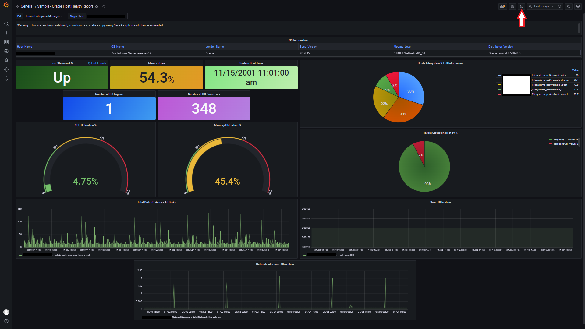 Figure 5:  Dashboard settings