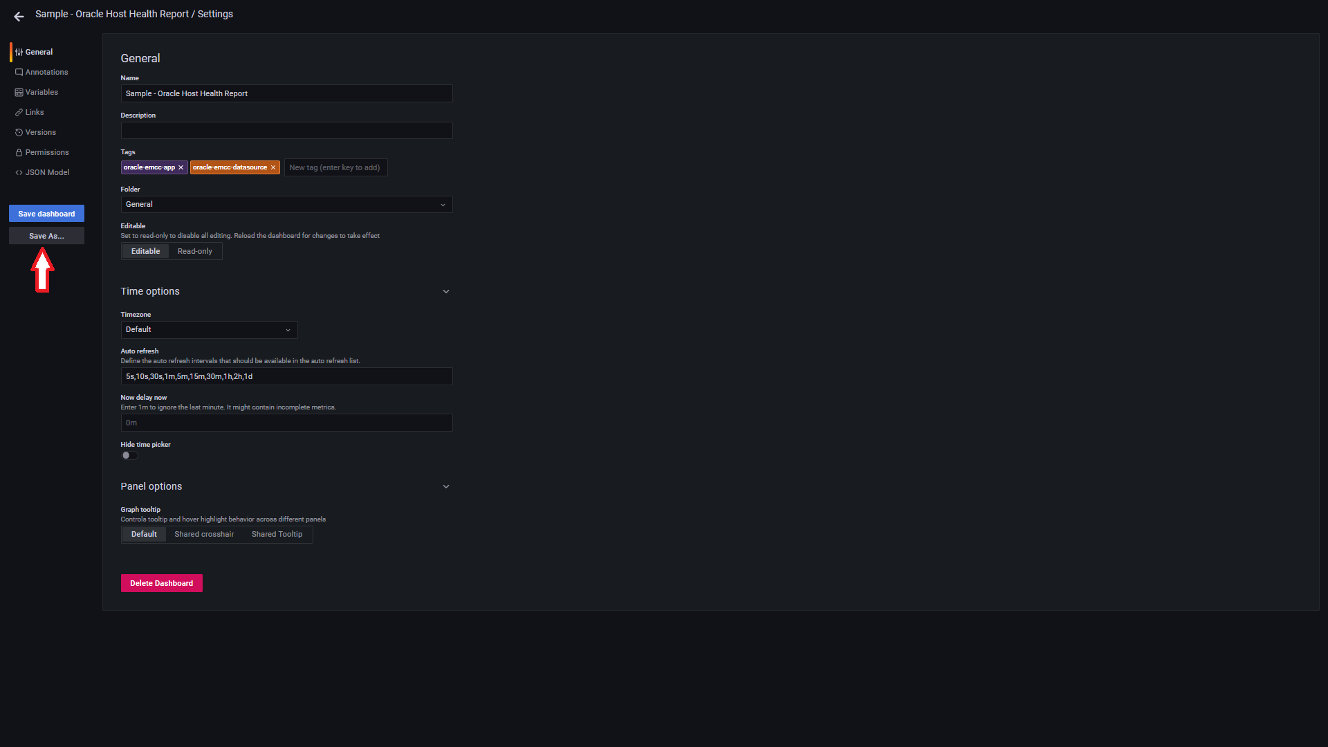 Figure 6:  Update the dashboard name (customize)
