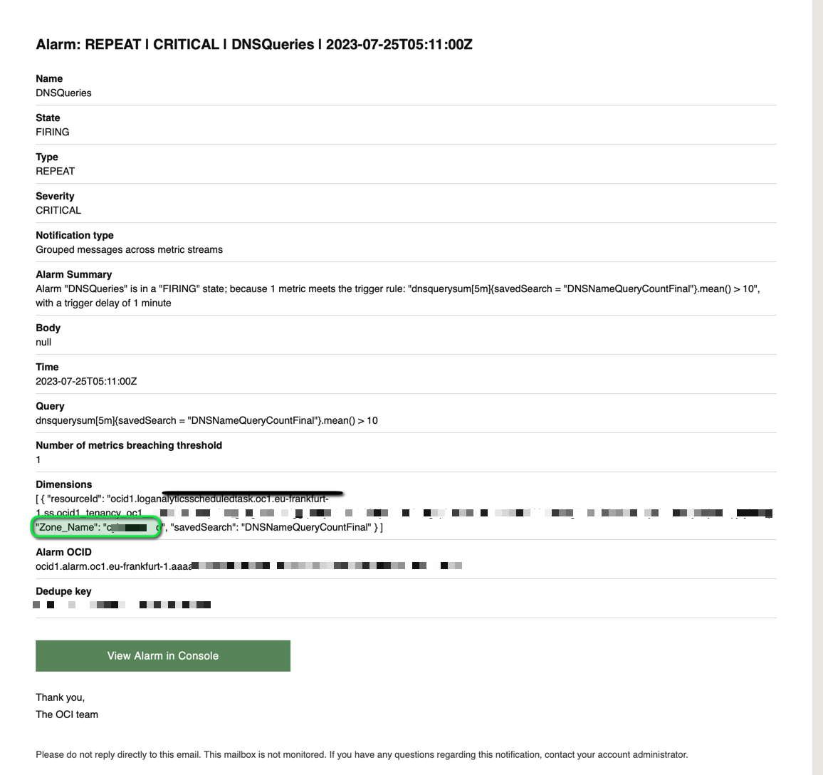 Email alert
