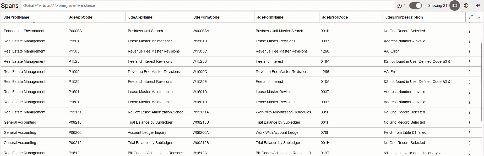 Figure 3: Query JD Edwards Span Attributes in APM Trace Explorer