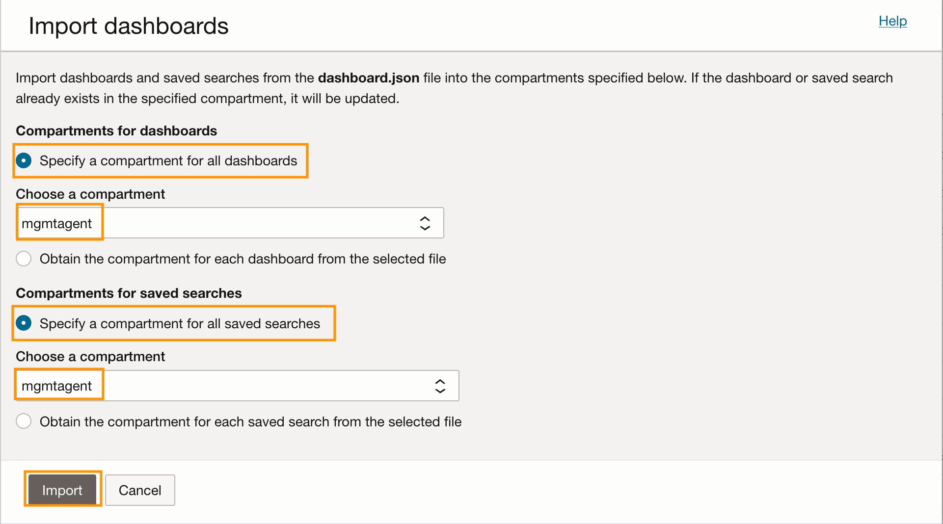 Import dashboard