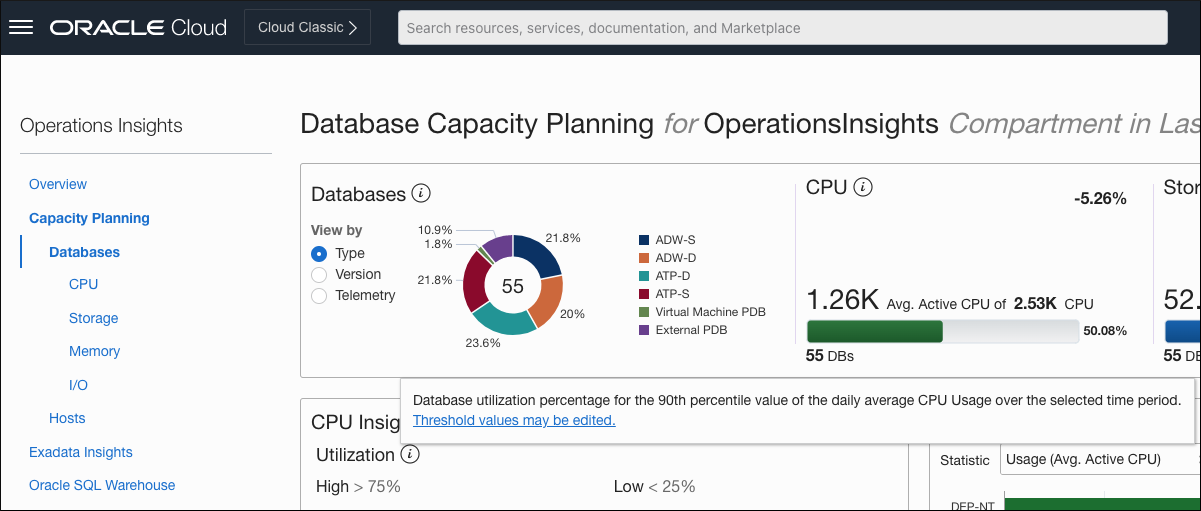 New edit threshold link within Database Capacity Planning