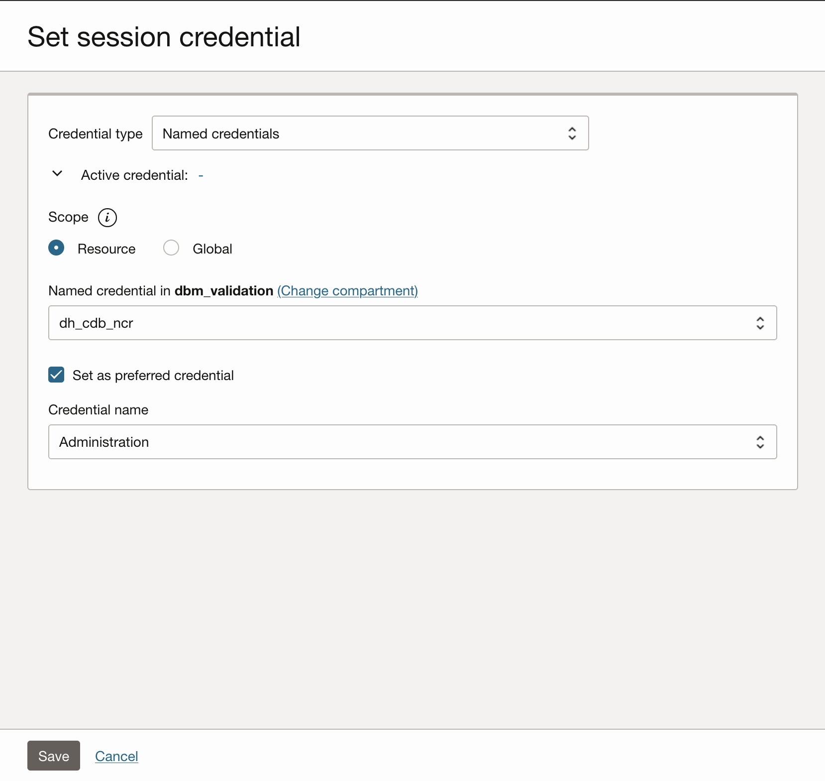 Figure 4:  Set a session credential for one-time use