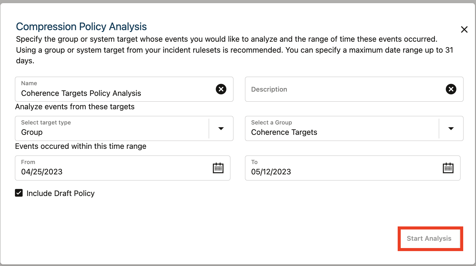 Figure 10: Define criteria for analysis