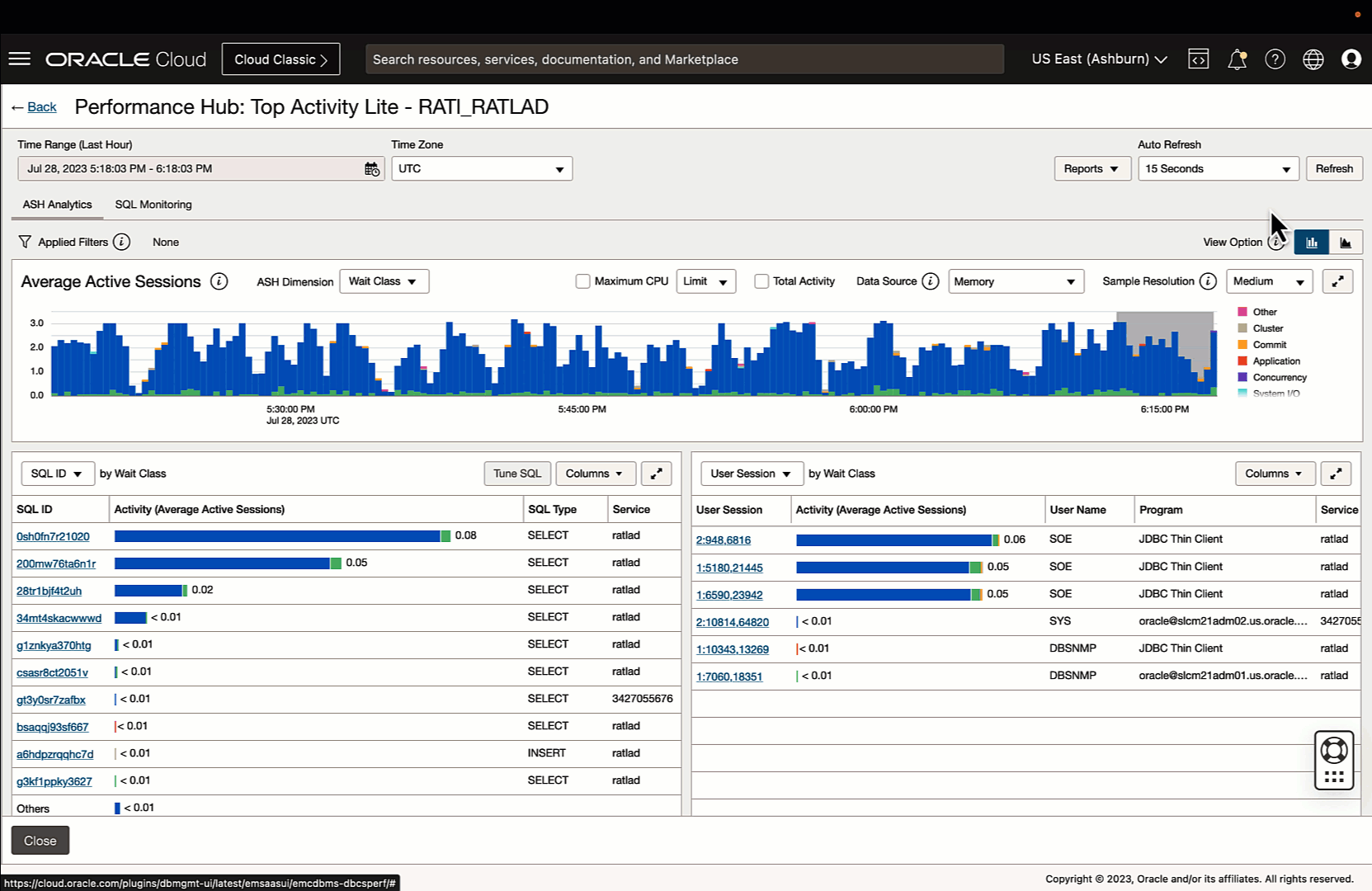 Figure 2:  Top Activity Lite provides real-time monitoring of database activity