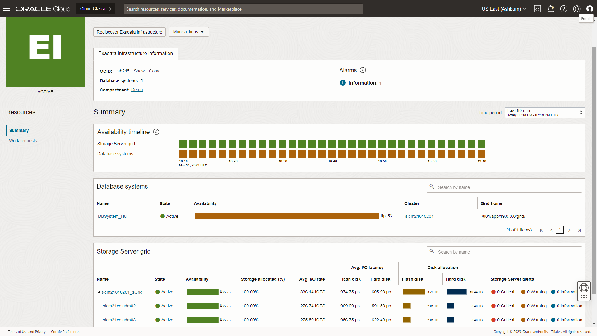 Figure 2: Exadata infrastructure details page