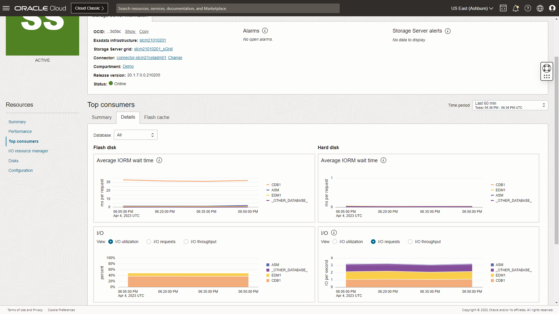 Figure 6: Top consumers details page showing IORM waits