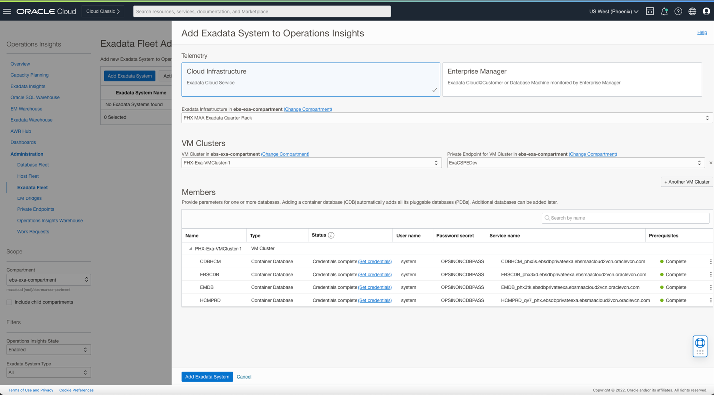 Figure 2:  Add Exadata Systems to Operations Insights
