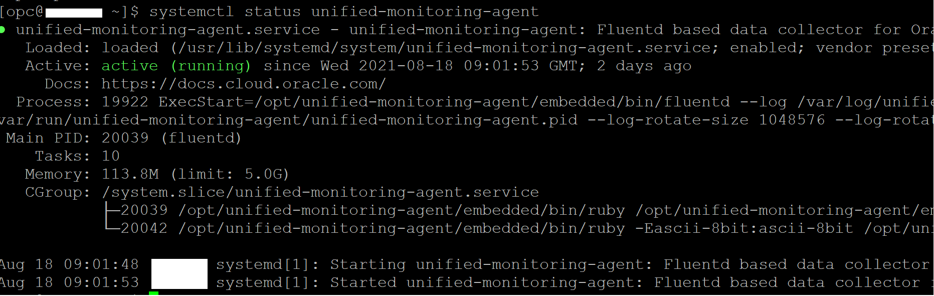 Figure 1: Checking that unified monitoring agent is running