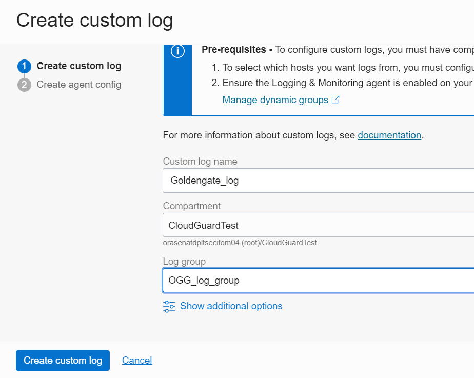 Figure 8: Creating a custom log 