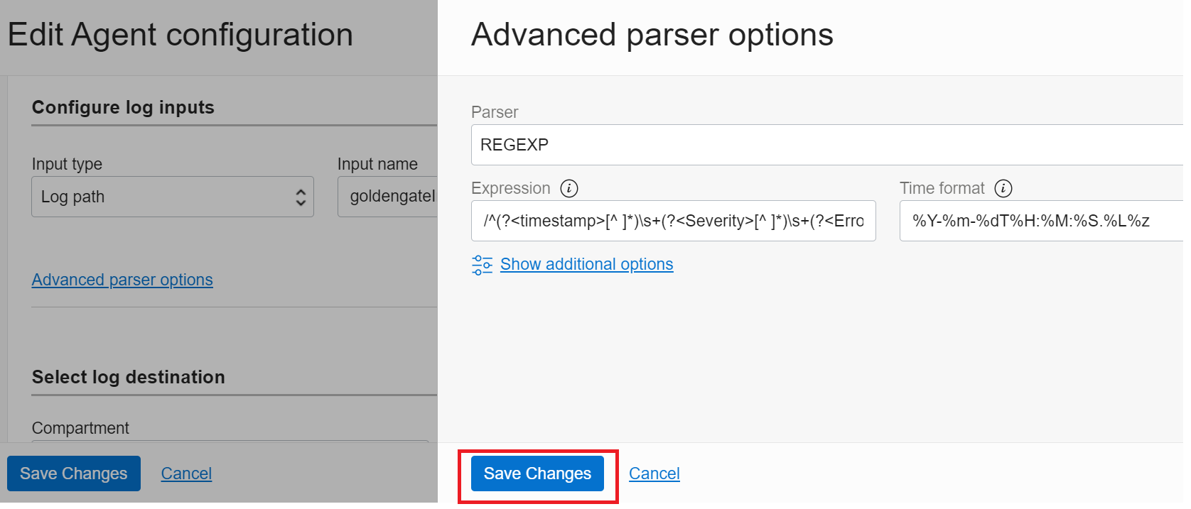 Figure 10: Creating a custom log, agent configuration