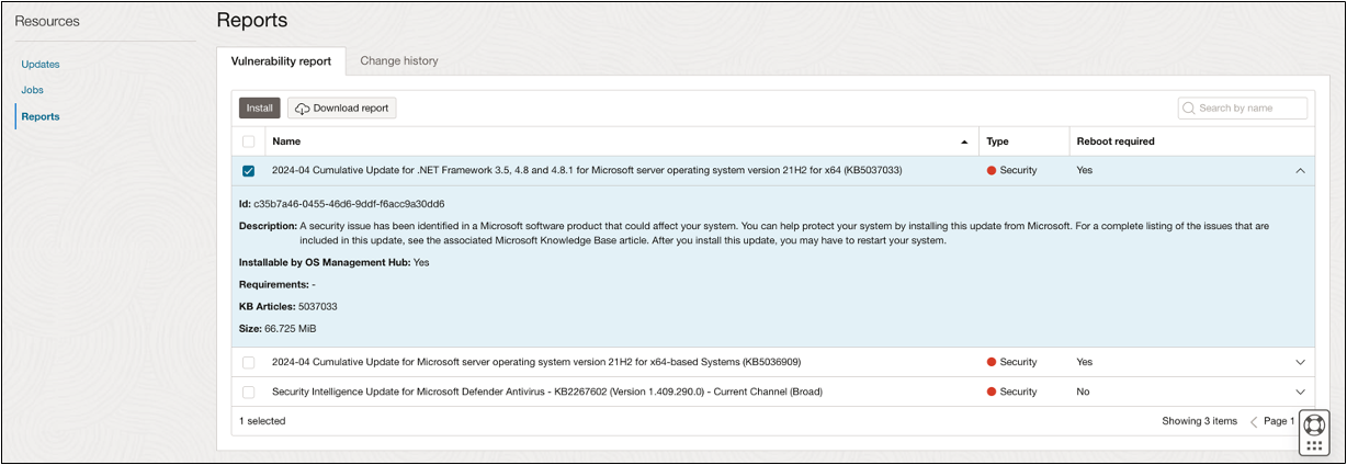 OS Management Hub Windows vulnerabilty report