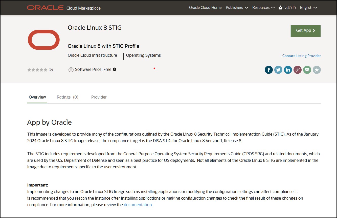 Oracle Linux 8 STIG V1R8 image in Marketplace