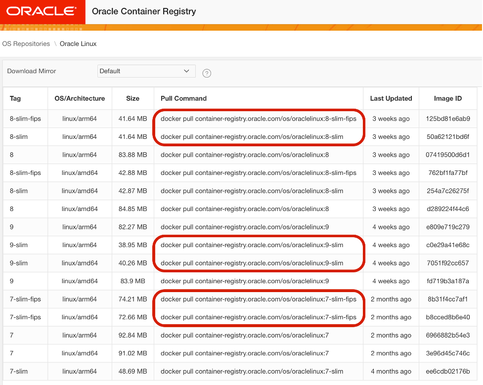 Oracle Linux cloud container images