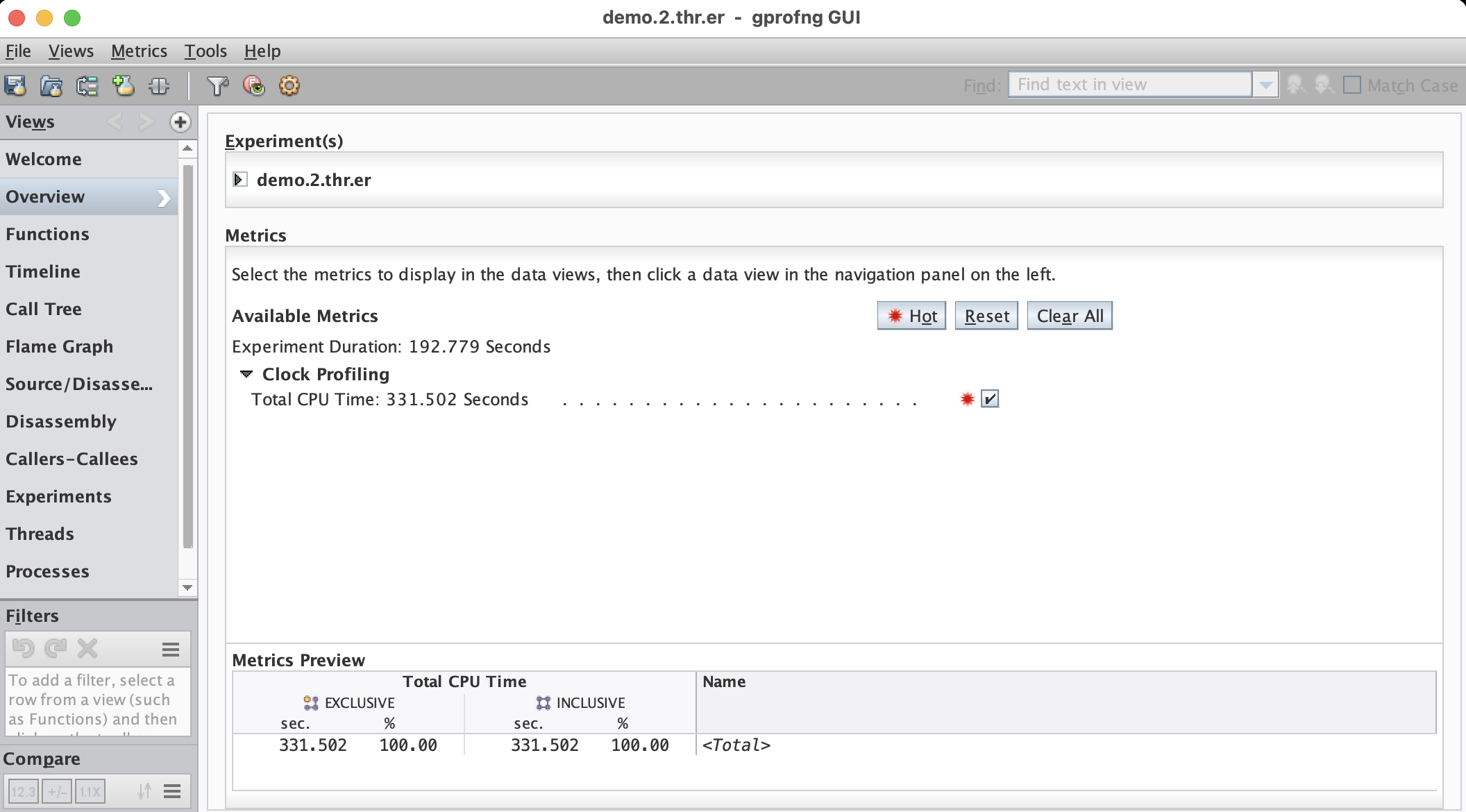 GUI overview screen