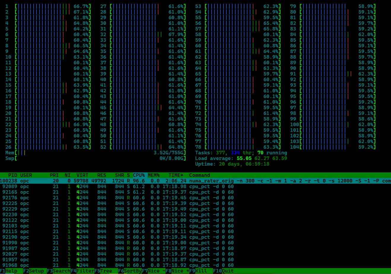 Image shoing ‘htop’ cpu load
