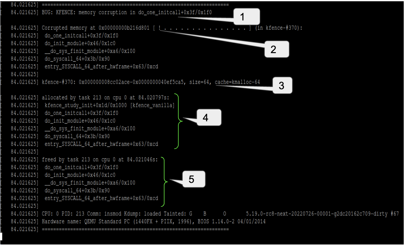 Fig 3: OOB access reported by KFENCE as memory corruption