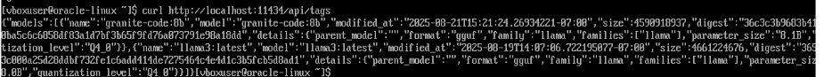 output from checking to see if ollama's REST API is running