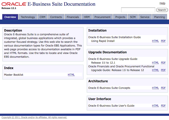 Screenshot of new EBS documentation library