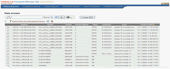 Screenshot of E-Business Suite Data Access auditing