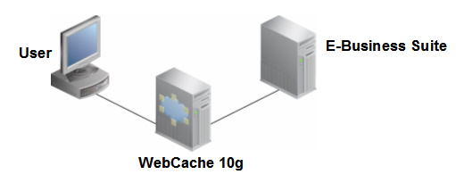 E-Business Suite WebCache: Diagram showing Oracle Web Cache in front of an E-Business Suite environment