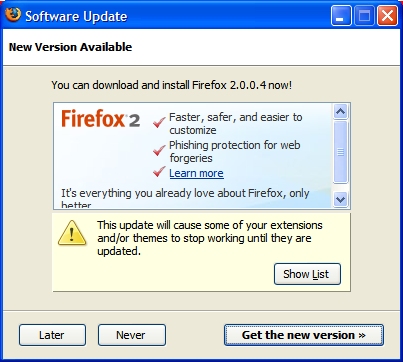 Firefox 2 Update: 