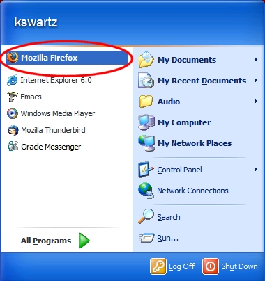 Firefox on Start Menu: 