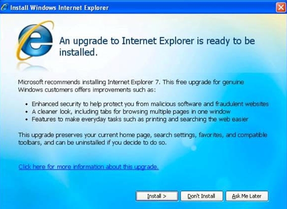 IE 7 Warning Message: 