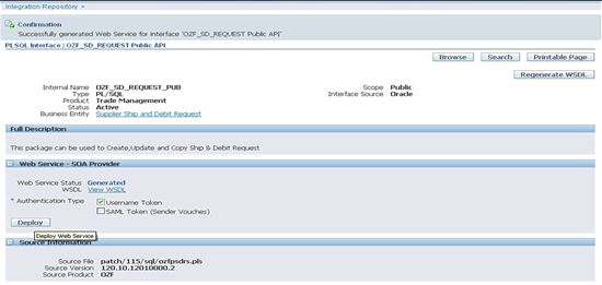 Screenshot of the Integration Repository for the Integrated SOA Gateway within Oracle E-Business Suite