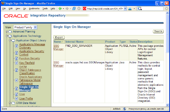 Screenshot of EBS 11i Integration Repository