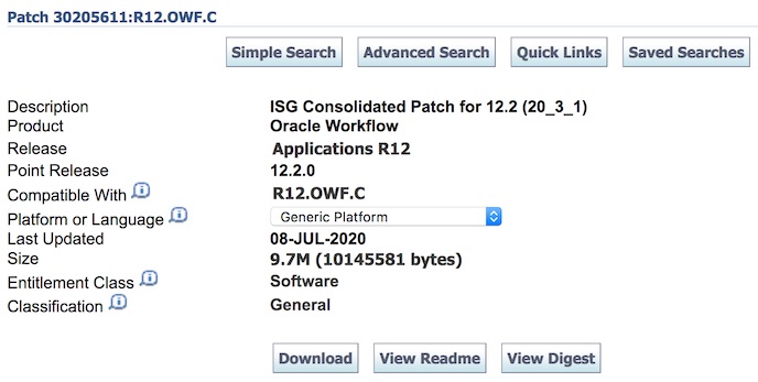 Patch 30205611:R12.OWF.C - ISG Consolidated Patch for 12.2 (20_3_1)