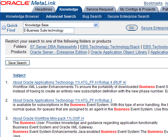 Metalink Note Search Screenshot: 