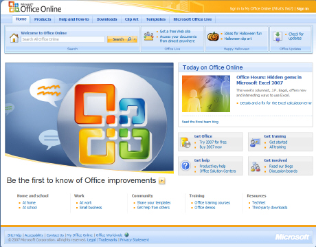 Microsoft Office 2007 website screenshot: Screenshot of Microsoft Office 2007 website 