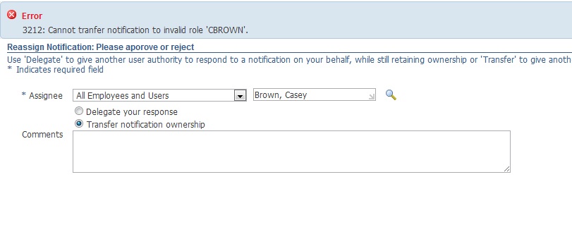 Notification transfer error