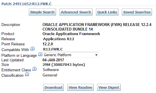 Screenshot EBS 12.2.4 OAF Bundle Patch 14